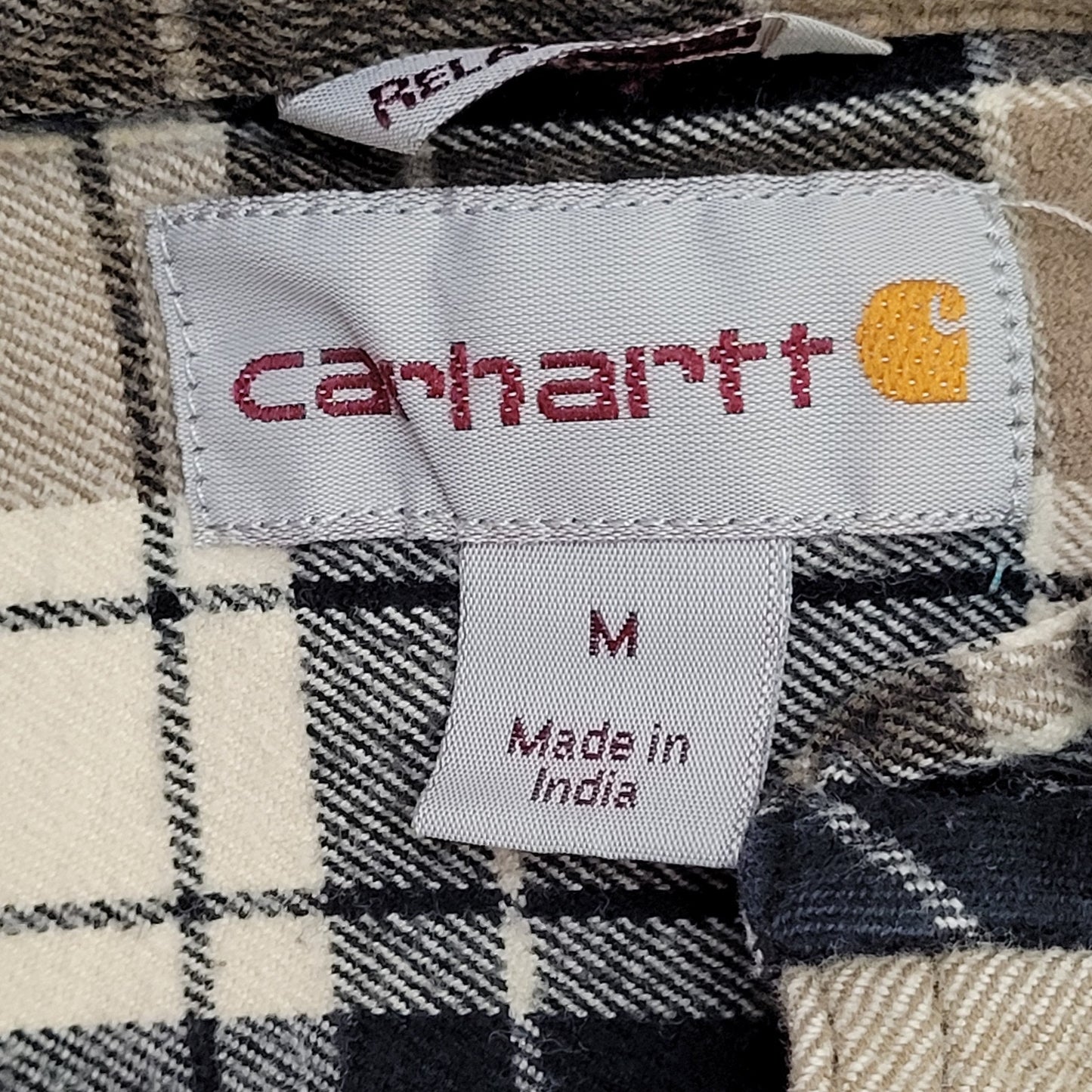 Carhartt Flannel Plaid Button Shirt Medium 21x28 Brown Black