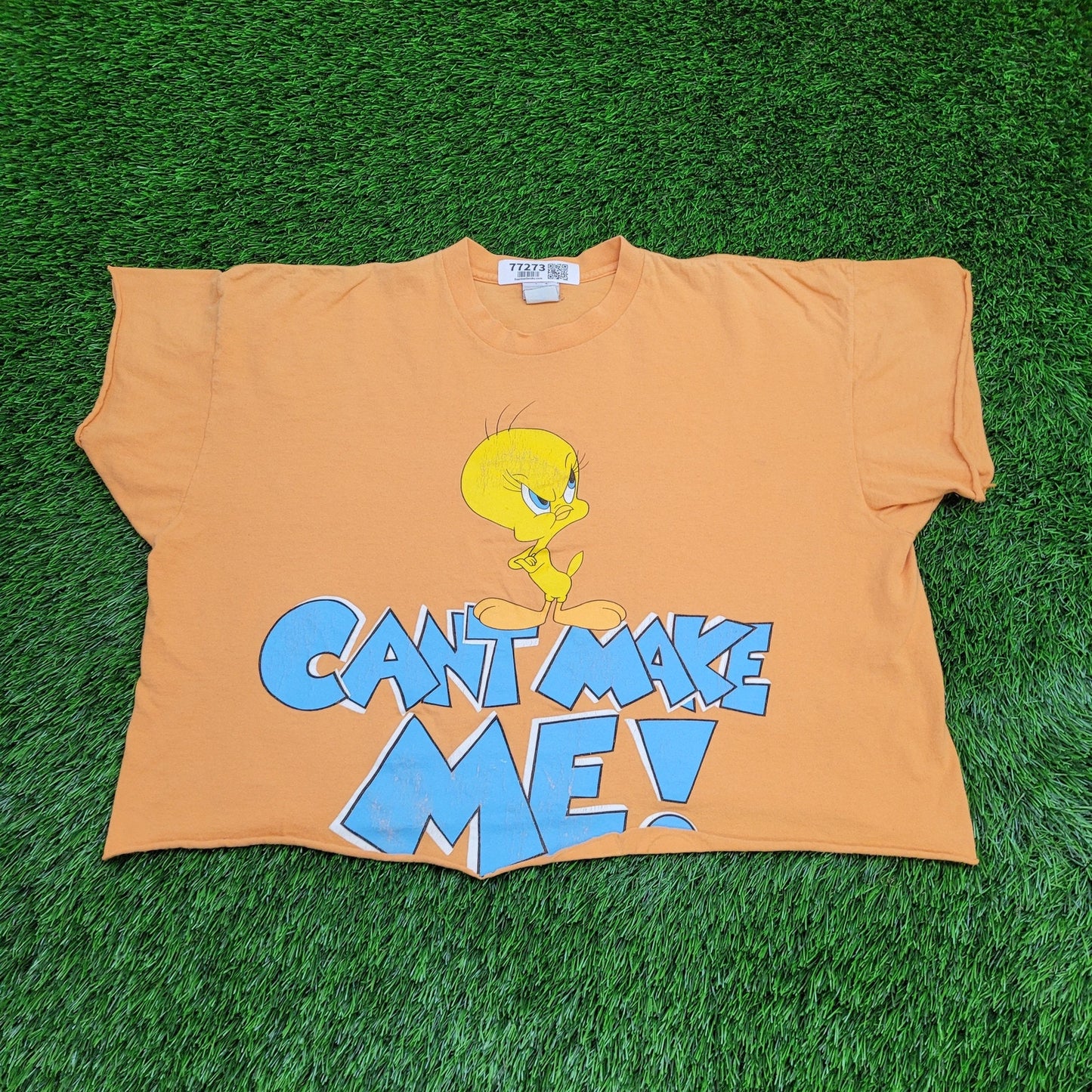 Vintage Tweety Cropped Shirt Womens 2XL 25x19 Orange Sassy