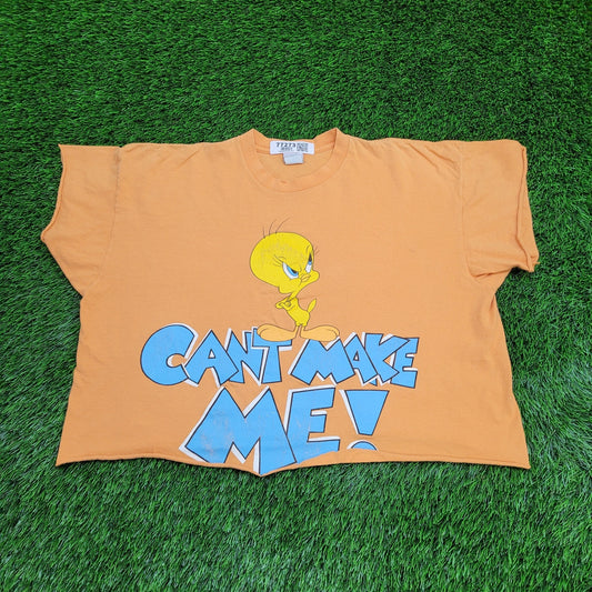 Vintage Tweety Cropped Shirt Womens 2XL 25x19 Orange Sassy