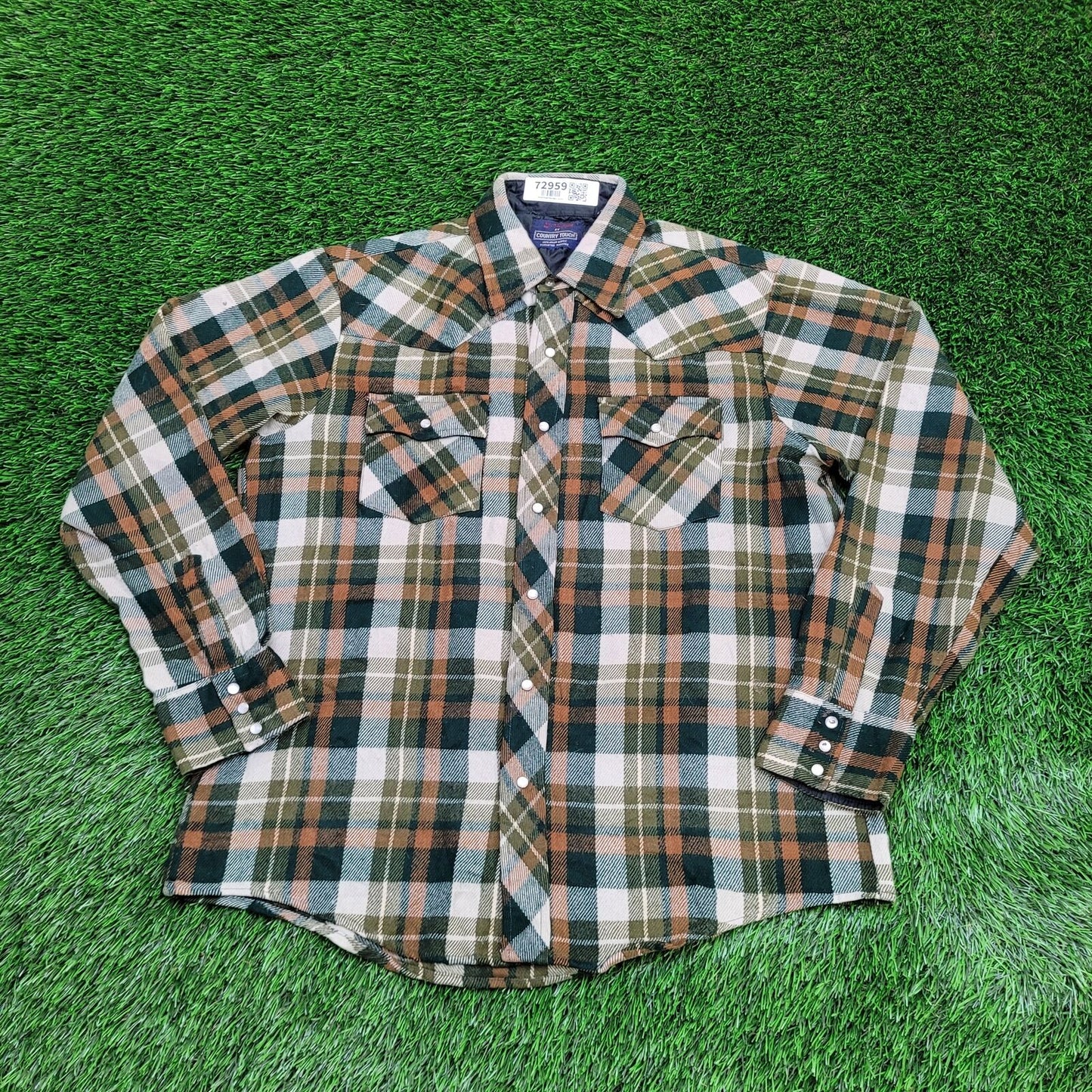 Vintage Sportswear Plaid Snap Button Shirt Large 22x29 Green