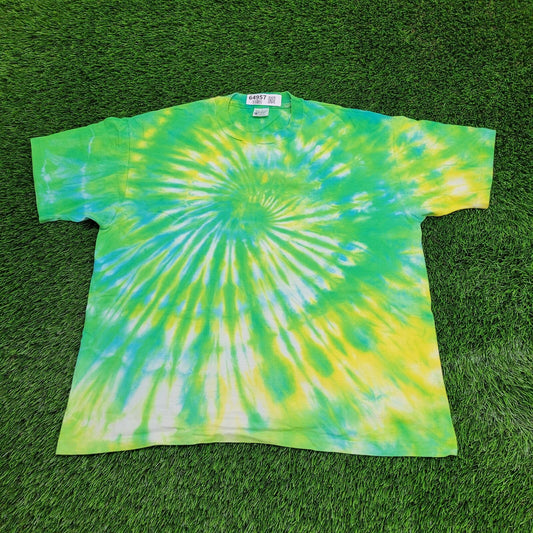 Vintage Spiral Swirled Tie-Dye Shirt XL 24x27 Green Yellow