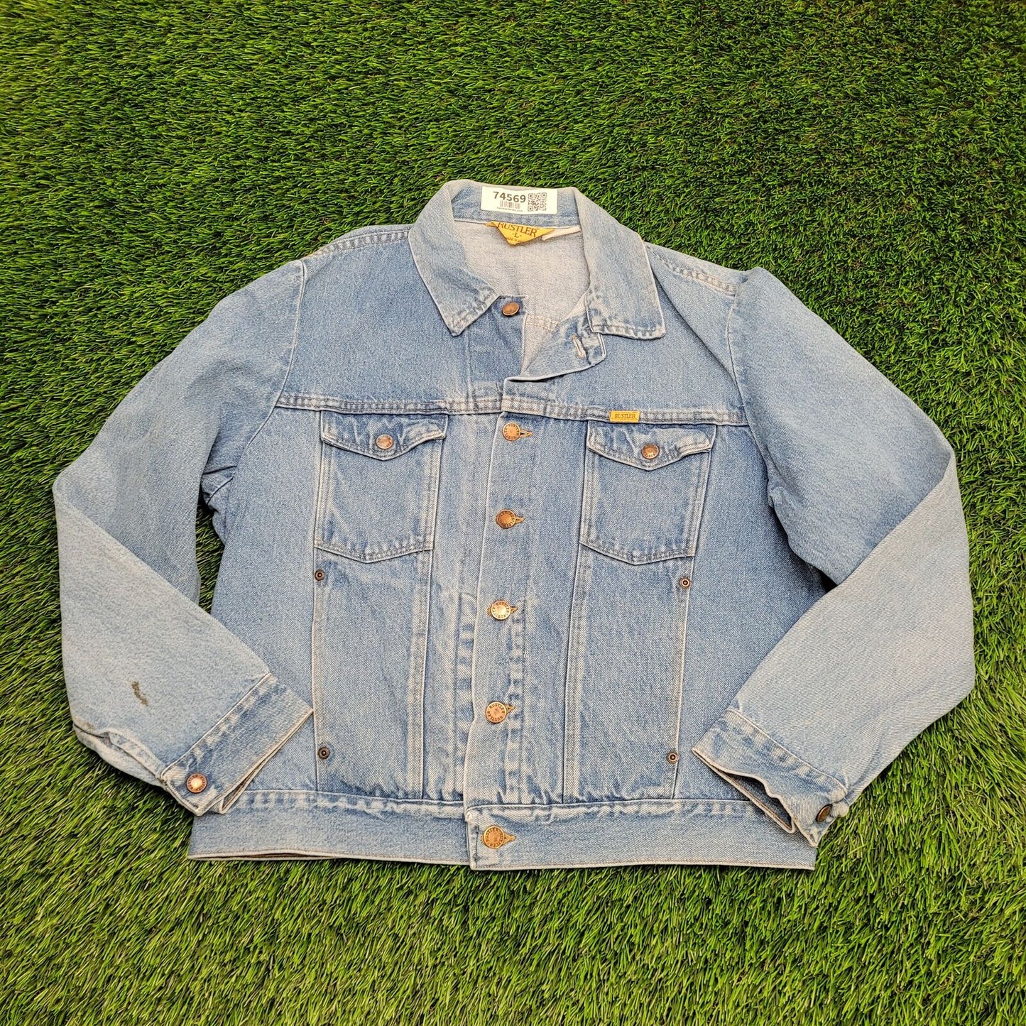 Vintage Rustler Trucker Jacket M/L 21x23 Faded Blue