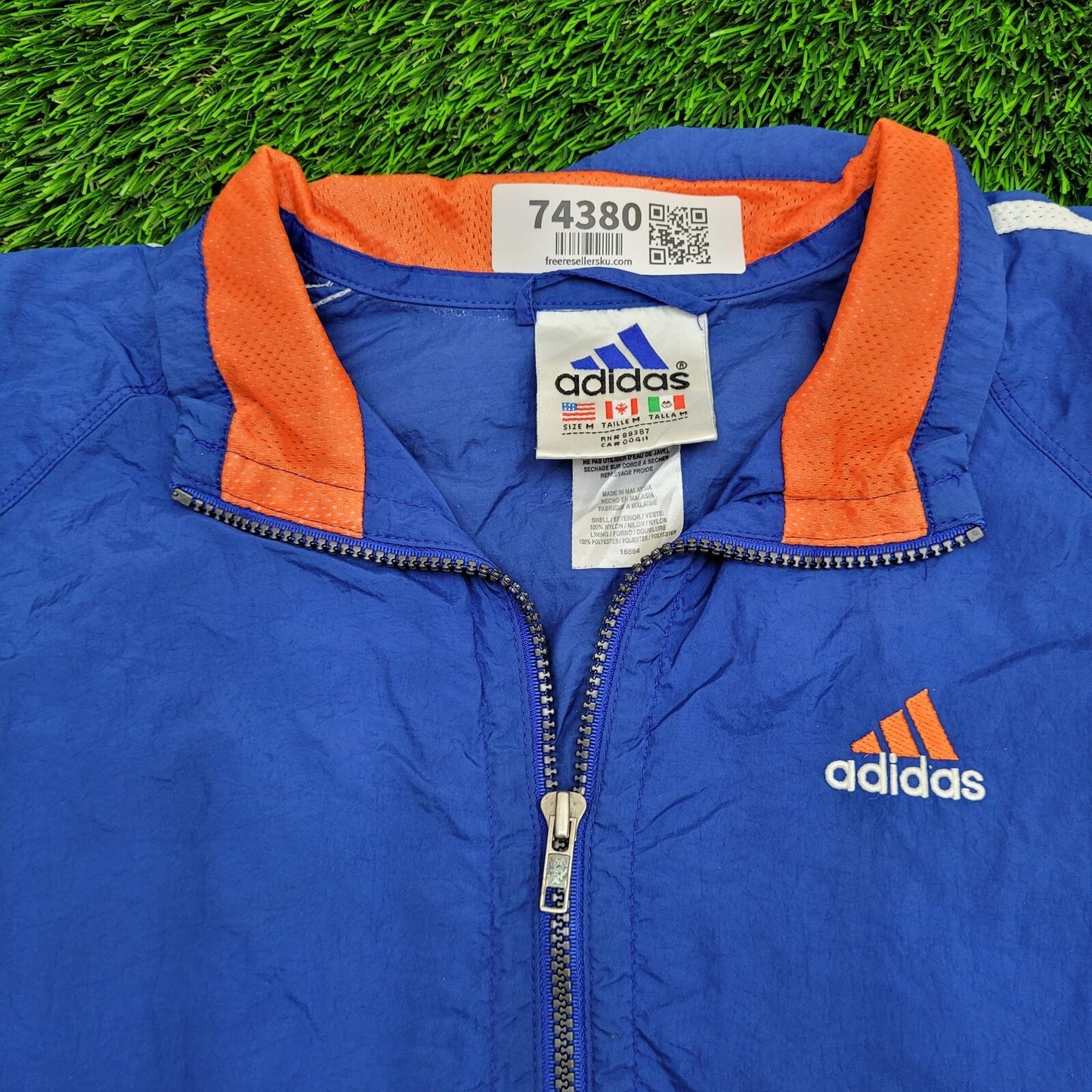 ADIDAS Windbreaker Jacket Medium 22x24 Blue Cropped