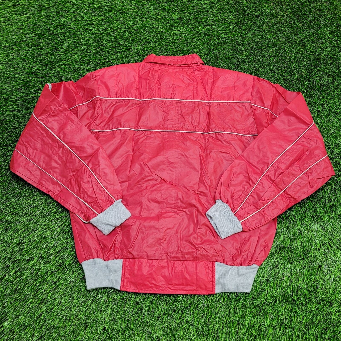 Vintage Racing Windbreaker Jacket Large 23x26 Red Gray