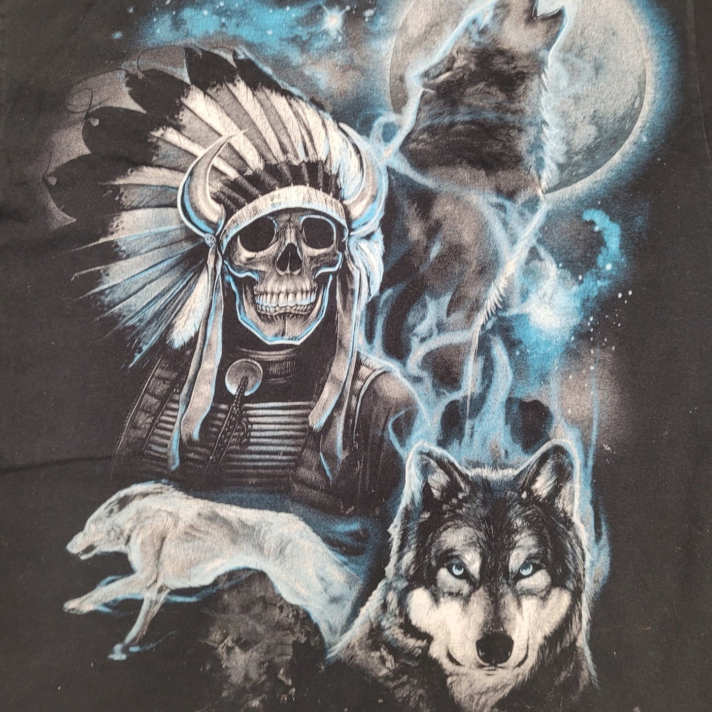 Big Print Skeleton Wolf Art Shirt Large 21x26 Black