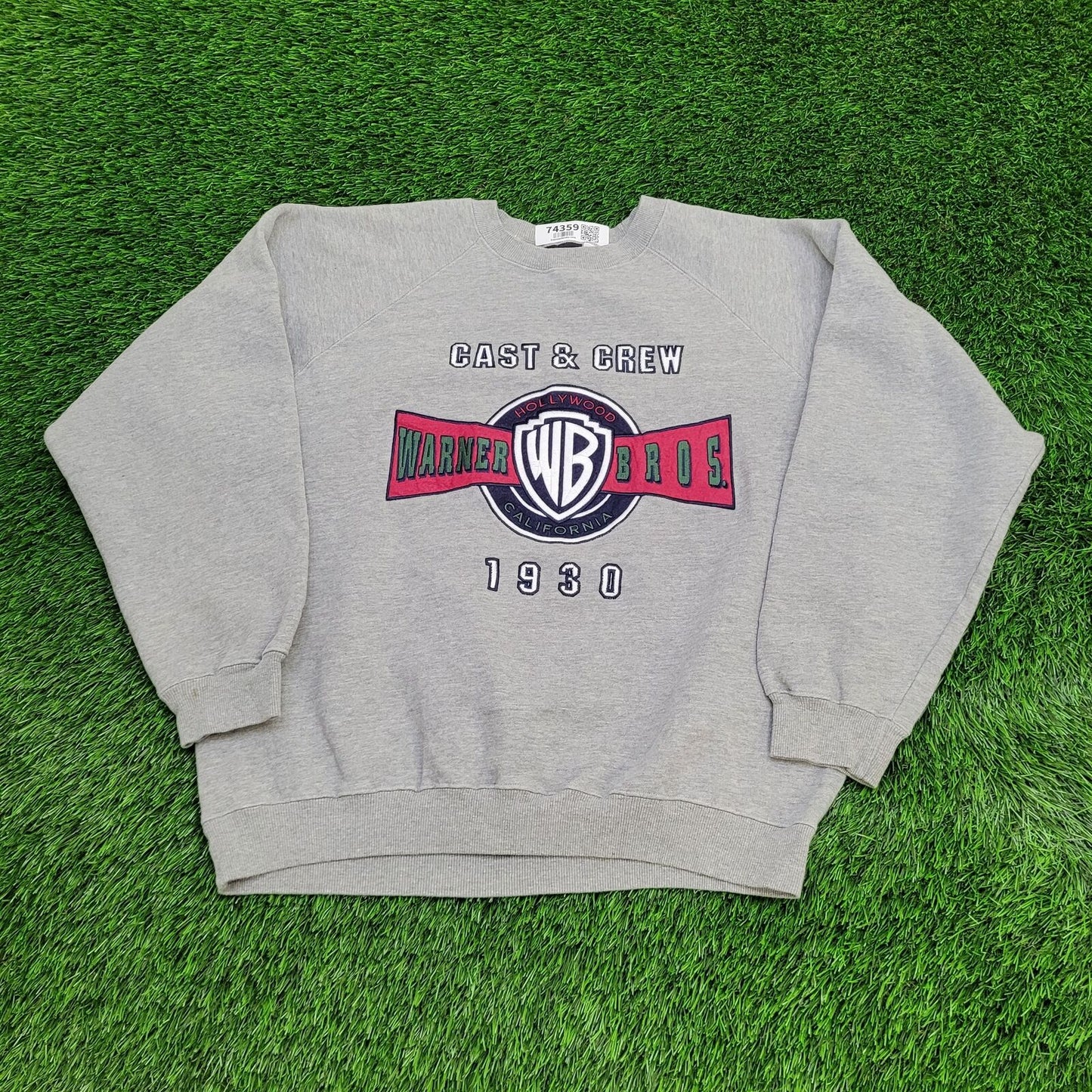 Vintage Warner-Bros Cropped Sweatshirt Large 24x24 Gray Crew