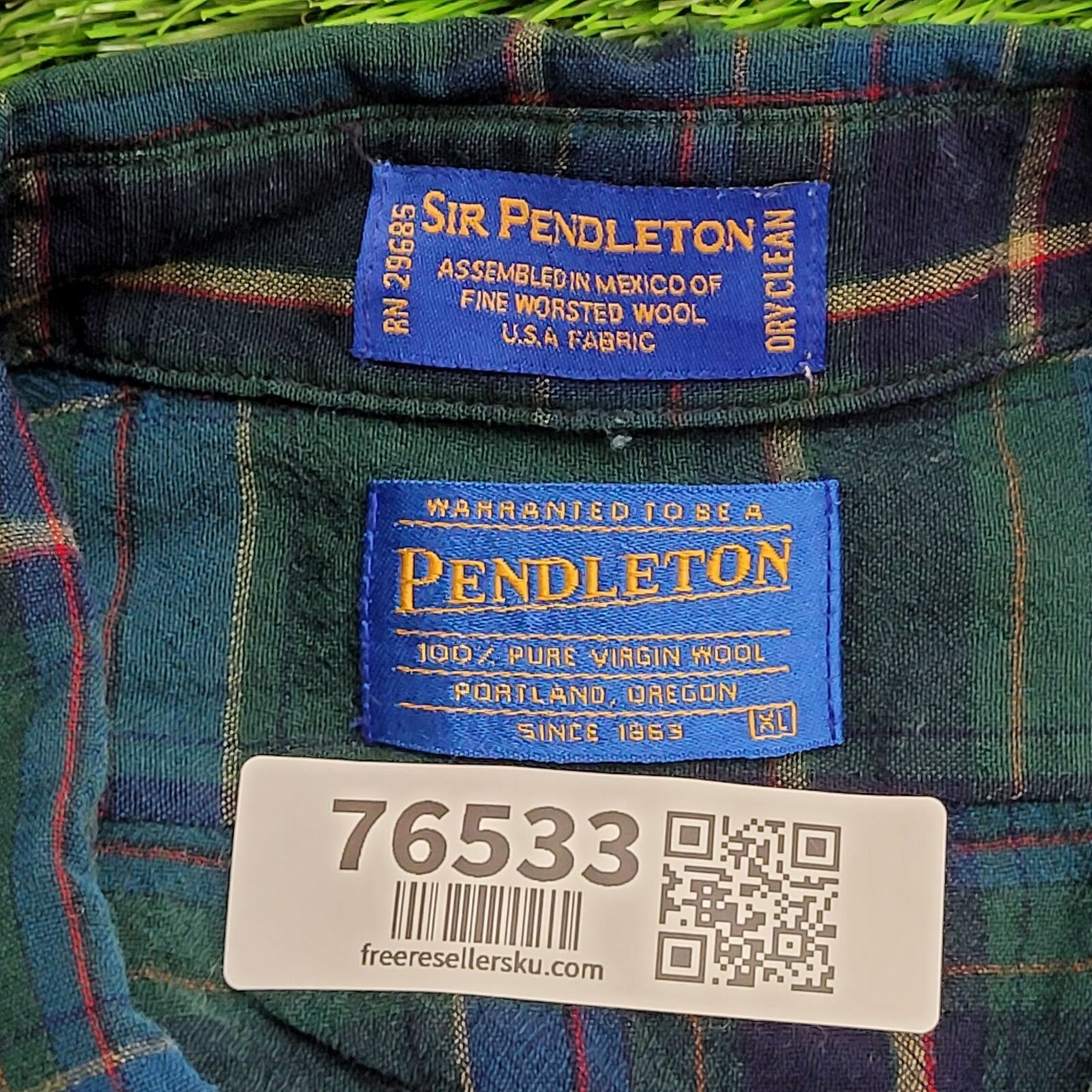 Vintage SIR Pendleton Wool Plaid Button Shirt XL 23x28 Green